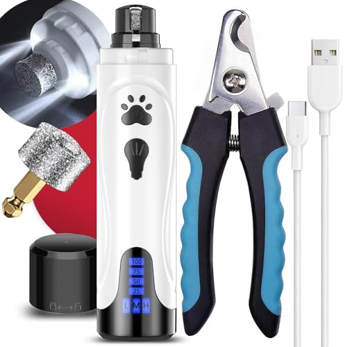 YABIFE Dog Nail Grinder with Nail Clipper, Dog Nail Trimmers Kit, Super Quiet Electric Pet Nail Grinder, Rechargeable, for Small Large Dogs & Cats Toenail & Claw Grooming,3 Speeds,White