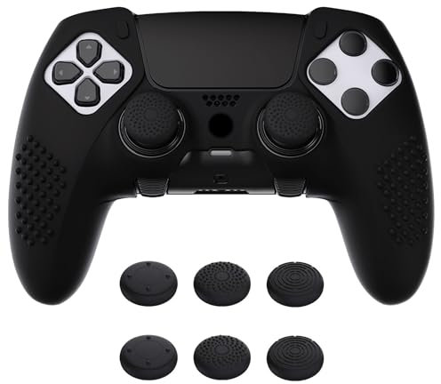 PlayVital Cover Controller per ps5 Edge Joystick Custodia Silicone Protettiva Skin Antiscivolo con Gommini Coprilevette Analogiche per ps5 Edge Wireless Controller-3D Borchiate-Nero