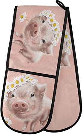 Double Oven Glove Pink Pig Heat Resistant Double Ovens Mitt Modern Cooking Gloves Potholders