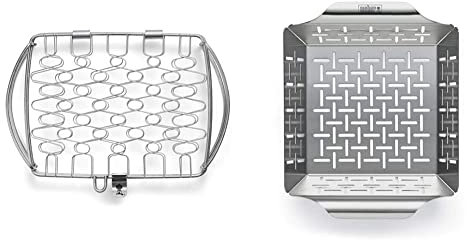 Weber 6470 Grillkorb 21.1 x 17.5 cm, Fisch- und Gemüsehalter & 6481 Deluxe Gemüsekorb 19x24 cm, Grillkorb, für Fisch, Fleisch und Gemüse, aus Edelstahl