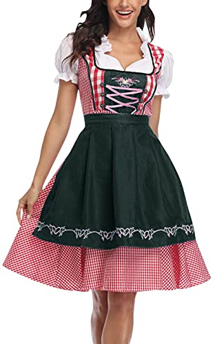 Dirndl Damen Midi Trachtenkleid Hochgeschlossen Dirndlkleid Trachten Kleid + Dirndlbluse Dirndel Trachtenmode Dirndelkleider Dirndl & Dirndl-Sets für Frauen Mädchen Oktoberfest Outfit