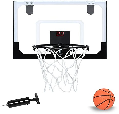Froadp Mini Basketballkorb Set Indoor für Kinder Basketballbrett mit Elektronische Anzeigetafel Basketball und Aufblasbarer Pumpe Hängendes Basketball Korb Sport Spielzeug für Zimmer Büro Tür