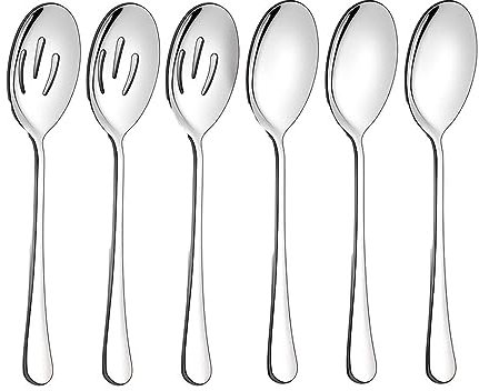VUIUYOIES Set di 6 Posate in Acciaio Inossidabile dall'aspetto Elegante, durevoli, per cene Eleganti. Set di cucchiai da Portata in Acciaio Inossidabile, Argento