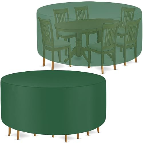 Abdeckung für Gartenmöbel Möbelsets Balkonmöbel Abdeckung Rund Schutzhülle Abdeckplane Abdeckhaube Rund Gartentisch Esstisch Wasserdicht Reißfest 420D Oxford (Ø120x80cm) Grün