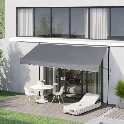 CLIPOP Klemmmarkise 250 x 120 cm Balkonmarkise mit Handkurbel, Sonnenschutz ohne Bohren Sonnenmarkise höhenverstellbar Markise mit Gestell, terrassenüerdachung Wasserdicht UV-beständig (Grau)