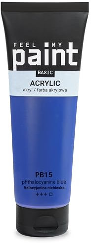 FeelMyPaint Acrylfarbe Phthaloblau – 120 ml hochpigmentierte Künstlerfarbe zum Malen auf Leinwand, Papier, Stoff, Holz, Glas, Keramik, Metall, Stein