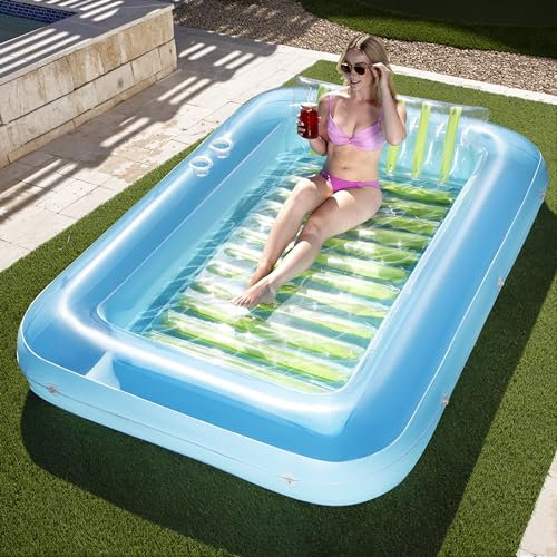 SLOOSH Galleggiante gonfiabile per piscina abbronzante, 215,9 x 144,8 cm, extra large, per adulti, con cuscino, 4 in 1, per vasca da sole, lettino per prendere il sole per far esplodere l'acqua