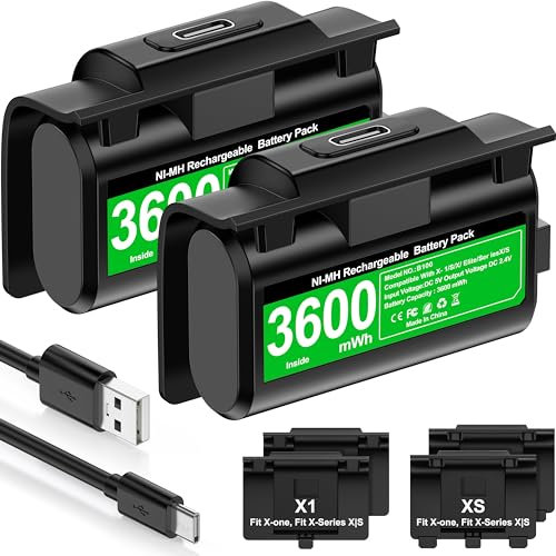 HELLCOOL Batteria per Xbox Controller,2x4800mWh Batteria Ricaricabile per Xbox con Indicatore LED/4 Copribatterie/Tipo-C,Kit Gioca e Carica per Xbox One/S/X/Elite,Xbox Series S/X Controller