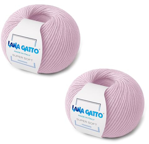 Super Soft Knitting Kit - 100% Merino Wool Mjukt garn, extrafin stickning Wool Made in Italy av Lana Gatto. Supermjuk linje. (2, Rosa - 5284)