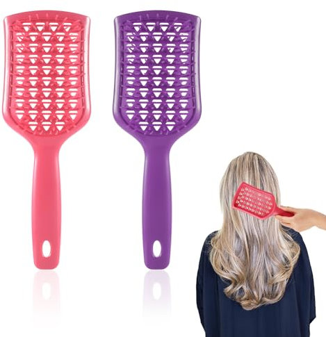2 Piezas Cepillo Desenredante, Cepillo para Desenredar el Pelo Antiestático Cepillo Masaje Pelo para Cabello Húmedo Rizado Grueso Niña Mujer Regalo (Rosa, Morado)