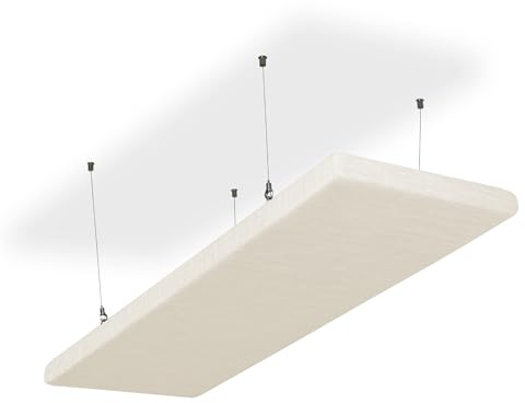 SILENT4® Plafond absorbant acoustique 114x33x5cm en non-tissé acoustique, montage par câble, acoustique améliorée prouvée par panneau acoustique en blanc crème