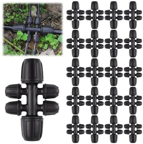 20 piezas Conectores T con Púas Bloqueadas, Kalolary kit accesorios riego 5/16 a 1/4 pulgadas, conector hembra con bloqueo tubo 8/12 a 4/7 mm, piezas riego con bloqueo púas 6 vías para sistema riego