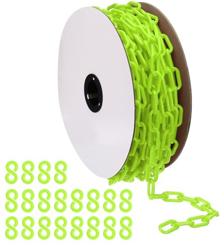 PATIKIL Plastic Chain,82 FEET Safety Barrier Chain for Crowd Control, 1/4inch(6mm) Green Plastic Chains Links for Queue Lines, Parking, Fences, Gate, Concerts, and Decoration