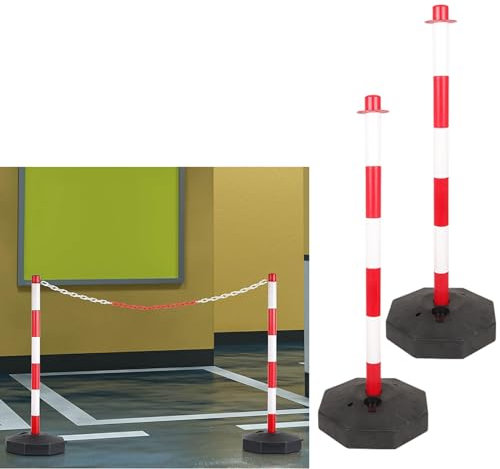 Verkehr Leitpfosten Kegel, Sicherheit Kegel, 2 Parkplatz-Verkehrsleitpfosten, 33,5 Zoll hohe Warnkegel aus Kunststoff, Stützen und 9,8 Fuß Sicherheitsabsperrkette (Farbe: Rot-Weiß, Größe: 85 cm (33,5