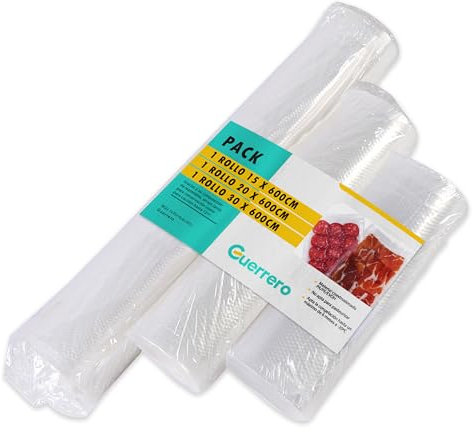 Bolsas Vacio Alimentos, Pack 3 Rollos 15+20+30x600cm - Rollo de Bolsas para Envasar al Vacio Gofradas para Almacenar, Conservar, Cocinar y Hervir Alimentos - Para Máquina Envasadora de Vacío sin BPA