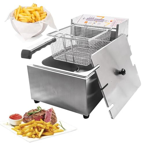 2500W freidora eléctrica, freidora aceite 6 litro acero inoxidable con Cestas para Freír Tapas Temperatura Ajustable extraíble filtro Apta para el lavavajillas 60℃-200℃