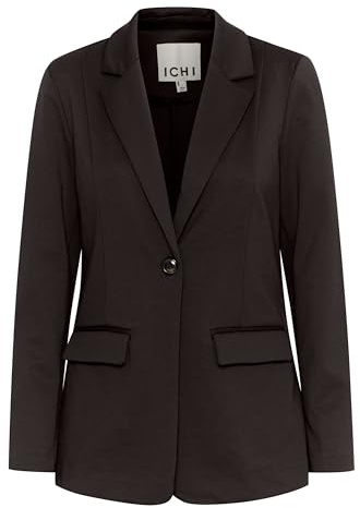 ICHI IHKATE - Chaqueta blazer para mujer, con forma de botón, bolsillos plegables, cuello de solapa, ligeramente elástico, ajuste regular, Negro (194008), XL