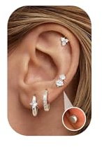 JeweBella 4 Paar Hypoallergen Ohrringe Gold/Silber für Damen Mädchen Kleine Medizinische Ohrstecker Ohrringe Creolen Silber Chirurgenstahl Zirkonia Knorpel Creolen Ohrringe Set für Mehrere Piercings
