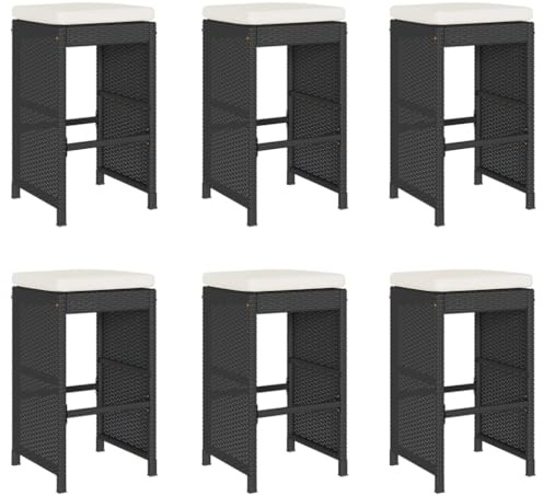 vidaXL Garten Barhocker mit Kissen 2 STK., Barstuhl mit Stahlrahmen, Tresenhocker für Garten Terrasse, Gartenmöbel, Schwarz Poly Rattan