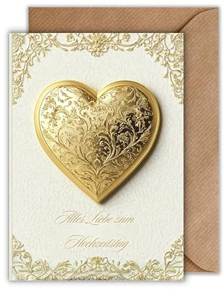 WBdesignz Jubiläum Karte mit Umschlag - Gold Herz Verzierung Geschenkkarte zum Jahrestag Hochzeitstag Partnerschaft Ehe Beziehung Glückwunsch (DIN A6)