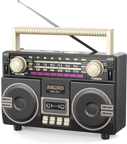 AM FM Radio Portable with Double Loudspeaker, USB-C Rechargeable Retro Radio, Transistor Radios with Excellent Reception, Large Knob Easy to Use, Radios Portable AM FM, for Seniors Home Outdoor