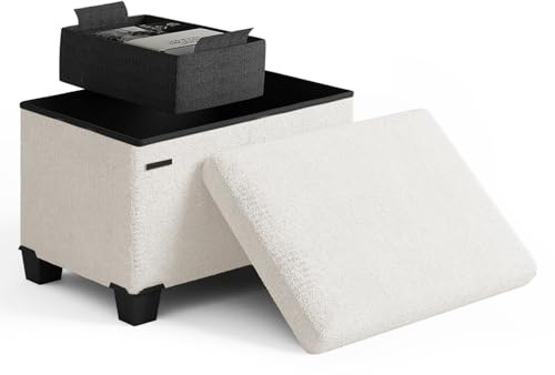 STORAGEBUD Ottomano con contenitore per soggiorno, cubo di stoccaggio da 40,6 cm, piccolo ottomano poggiapiedi riccio ottomano max 150 kg, bianco