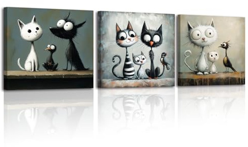 PIY PAINTING Arte Murale Su Tela, Animali Stampa Su Tela, Tre Gattini Dipinti, Quadro Da Parete Per Camera Da Letto Bagno Caffè Studio Yoga Cucina, Cornice Interna, Set Di 3, 30x30 cm