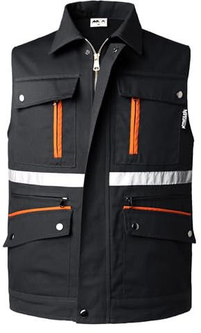 KTWOLEN Herren Anglerweste Fotografie Safari Weste mit Vielen Taschen Ärmellos Jagdweste Funktionale Reflektierende Arbeitsweste Sommer Outdoor Weste, Schwarz, L