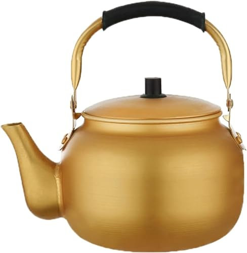 Bollitore in alluminio Teiere in metallo Teiera tradizionale per vino di riso Teiera anti-perdita Aceto Latte Tè Bollente Bottiglia per fornello con base sottile e riscaldante veloce oro-1L (oro 0,55