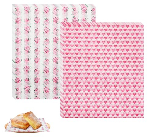 Bekecidi Lot de 40 feuilles de papier sulfurisé en forme de cœur de rose - Feuilles de papier ciré imperméable de qualité alimentaire pour bonbons, gâteaux, sandwichs, pique-niques