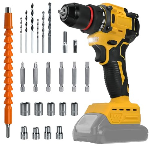 Cordless Drill Driver for Dewalt 20V Battery, 60N.M Electric Drills, Brushless Driver with 2 Variable Speeds, 3/8 Keyless Chuck, 25+1 Torque, Power Drill for Home Repairing(Tool Only)