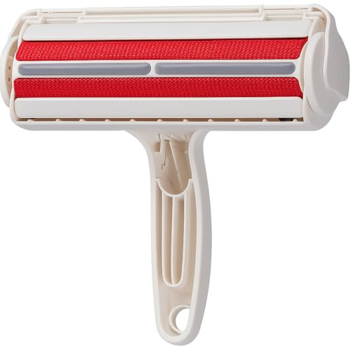 Pet Hair Remover for Sofa, Carpet and Bedding, Reusable Self-Cleaning Fur Removal Roller for Dog and Cat Hair, No Refills or Batteries Needed, Red