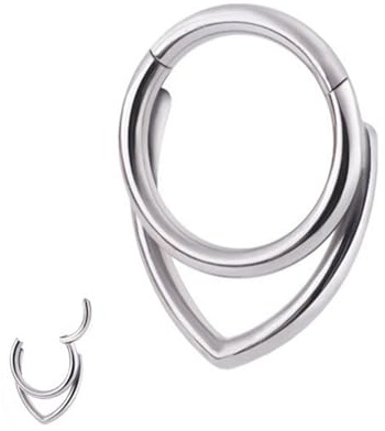 VilaGi Silver Stacked Septum Rings,Nose Ring Septum Piercing Jewellery, 16G Hoops, 316L Stainless Steel, 8mm Clicker Hinged Nose Ring, Nose Body Piercing Lip Rings for Women Girl's Gift