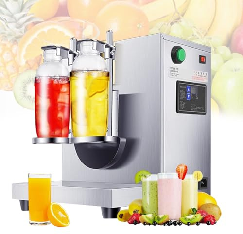 LFHWHKJ Máquina mezcladora automática de té con leche con vaso doble de 1000 ml, coctelera eléctrica de doble marco for té con leche y cócteles, 0-200 s, 410 r/min for té de burbujas, boba, zumo, café