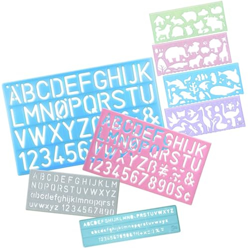 8 stencil per pittura per bambini, con lettere con design trasparente, per bambini, a forma di animale, ideale per ragazzi e ragazze, per dipingere e imparare (colori misti e dimensioni)