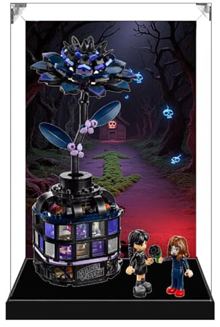Vitrine transparente en acrylique pour Lego 76784 modèle Dahlia noir, boîte transparente, boîte de rangement, boîte anti-poussière (modèle non inclus) (base noire+fond 3 mm)
