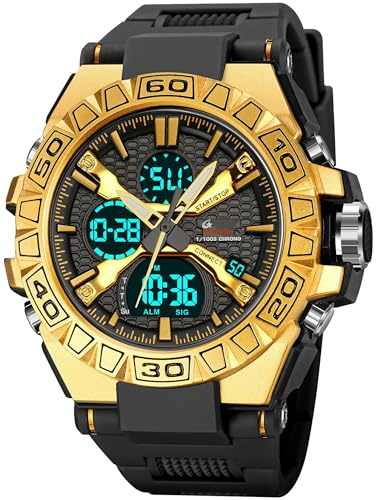 findtime Herrenuhr Militär Digital Analog Armbanduhr Herren wasserdichte Sportuhr Outdoor Sportlich LED Doppelzeit 12/24H Multifunktionsuhr