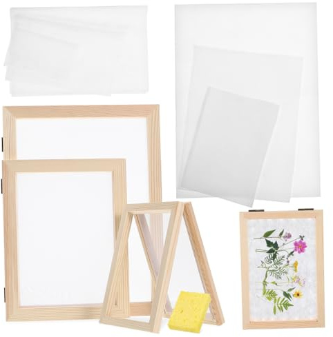 GARIOUANS Papierherstellungsset Holzrahmen Papierschöpfen DIY Bastelset mit Netz und Saugfähigem Papier für Kreative Papiergestaltung und Geschenkideen