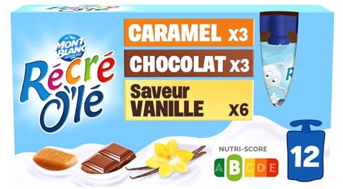 MONT BLANC – Gourdes Laitières Récré Olé, Plaisir Crémeux et Assortiment Varié (12 x 85 g) - Le Lot De 3
