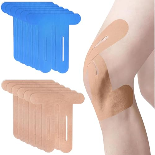 12 Pcs Kinesiotape, Kinesiology tape knee pre cut, Kinesiotape para Rodilla, Cinta kinesiologica impermeable para el Dolor de Rodilla, Lesiones (Azul/color piel)