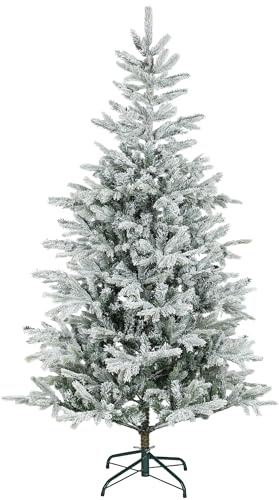 HOMCOM Árbol de Navidad Artificial Ø110x180 cm, Árbol de Navidad Nevado, Abeto Artificial con 1207 Ramas Articuladas, Base Plegable, Fácil de Montar, Decoración para Hogar, Oficina, Fiestas