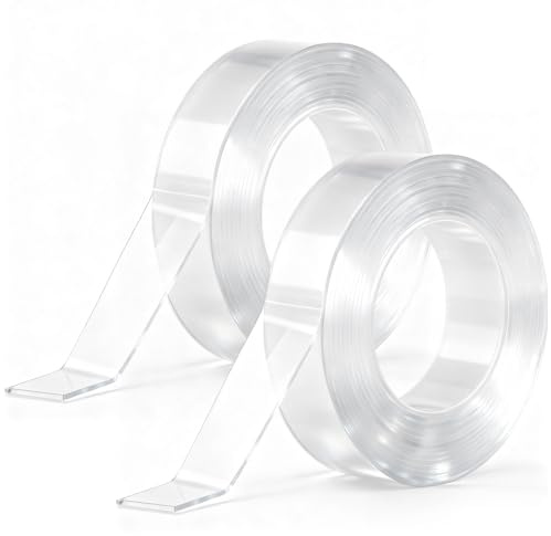 2 Rolls Double Sided Nano Tape Heavy Duty, Clear Strong Sticky Double Sided Mounting Nano Tape, Removable Multipurpose Wall Decor Adhesive Tape for Poster, Carpet, Photos Frames (3.0m*3cm*2mm)