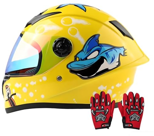 Casco Integrale Per Bambini,Casco Da Moto Omologato ECE 22.06 Per Tutte Le Stagioni Con Guanti,Casco Da Cross Per Bicicletta Elettrica Per Ragazzi,Casco Da Ciclomotore Per Bambini 7,L/(51~62cm)