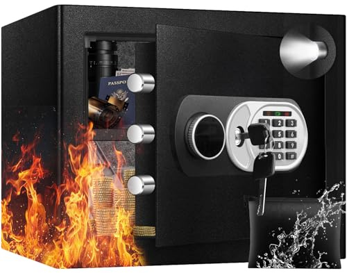 ToruKeep 35L Home Safe, Fireproof Waterproof, Keypad + Keys, LED Alarm | Fireproof bag shields documents. Adjustable shelf organises items; smart alarm deters theft; LED + spare key for urgent.