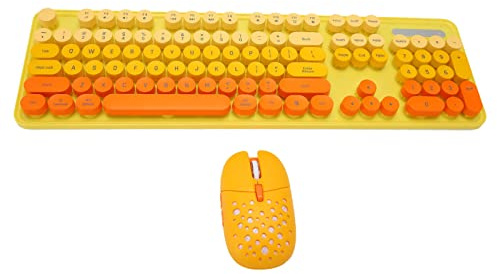 Bonbela Wireless Keyboard and Mouse Combo 2.4G Wireless Connection 104 Keys Keyboard 6 Keys Mouse with 800 1600 2400DPI Adjustable for Desktop PC Laptop Gaming Work (Mixed Color Yellow)