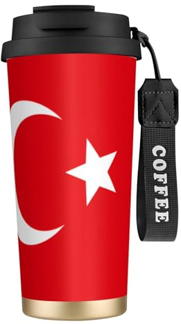 Elegante bicchiere personalizzato – Bicchiere da caffè unico, perfetto per viaggi e uso quotidiano, bandiera della Turchia nera