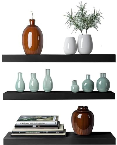 TOREOKO Wandregal Schwarz 3er Set, Schweberegale 41cm Regalbrett Wandboard, Hängeregal Schwebend mit Unsichtbarer Halterung, Wandregal Industrial für Wohnzimmer Schlafzimmer Küche, Belastbar bis 15kg