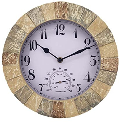 Lawnrden Reloj de jardín | Reloj de Pared Colgante con termómetro Impermeable al Aire Libre jardín Retro Pared para decoración del hogar 10 Pulgadas