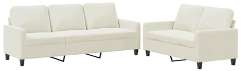 Qifoedo 2-TLG. Sofagarnitur Creme Samt 138 cm & 198 cm mit Kissen Modernes Design Robustes Holz-Metallgestell Bequeme Polsterung für Wohnzimmer Lounge kleine Räume