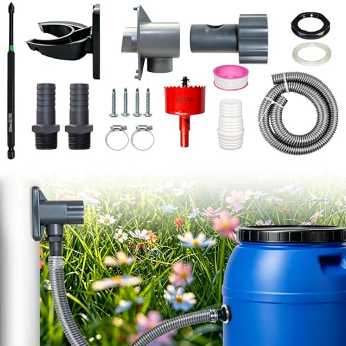 Raccolta dell'Acqua Piovana per Tubi di Scarico 70mm-110mm Raccoglitore di Pioggia con Accessori di Montaggio Tubo da 1m 25mm Ideale per Irrigazione Giardino e Pulizie Esterne